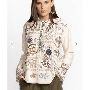 Johnny Was Mabel Blouse Embroidered Ivory Floral Small Viscose Popover